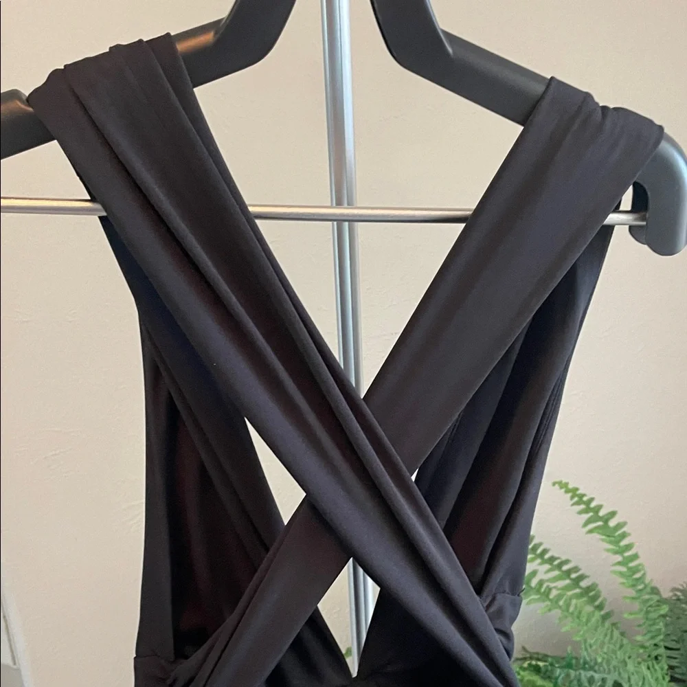 White House Black Market Black Plunging Neckline with Crisscross Low Back Dress